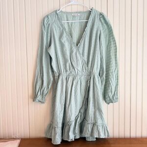 American Eagle Wrap Dress Mint‎ Green Textured Ruffle Sleeve Mini -Size M-